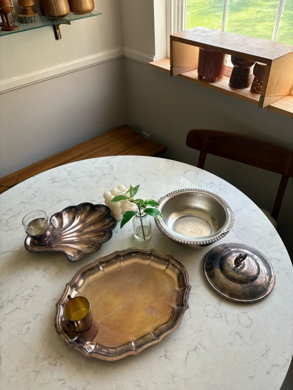 Vintage Silver-Tone Decorative Serving Tray and Bowl Set -